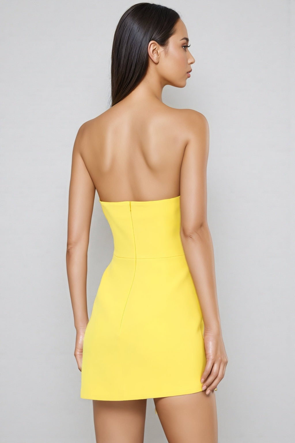 Sable Crystal Applique Slit Mini Dress
