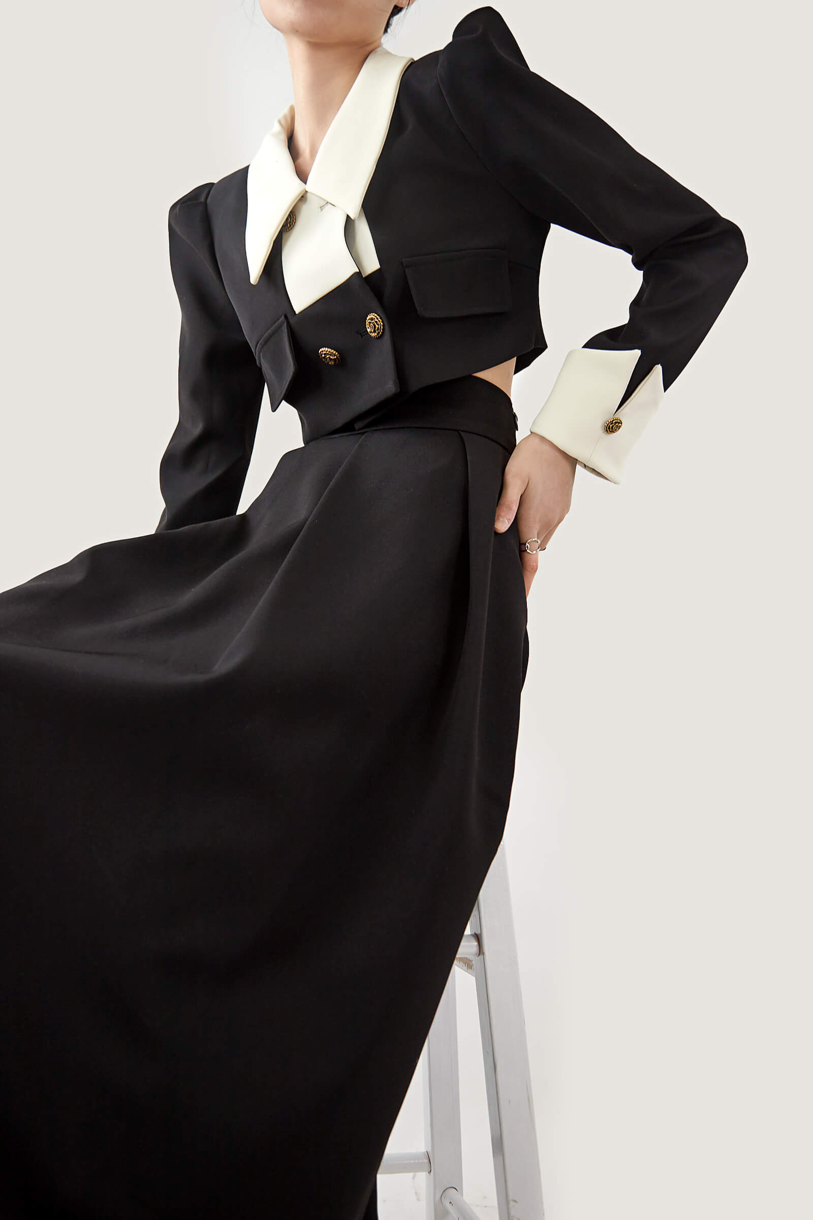 Black Frenchy Double-Breasted Cropped Blazer
