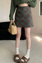 Tweed Plaid Vintage High Waist Fitted Short Skirt