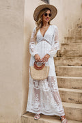V Neck Long Sleeve Flowy Maxi Boho Dress