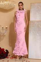 Elegant Sleeveless Solid 3D Floral Applique Prom Dress
