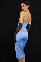 Halter Neck Slit Satin Evening Wrap Dress