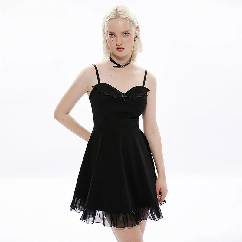 Bat Cross Playful Elastic A Line Sexy Black Dress