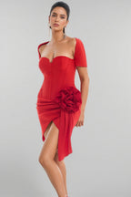 Lisae Red 3D Floral Mini Dress