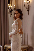 Lace Deep V Mermaid Detachable Train Wedding Dress
