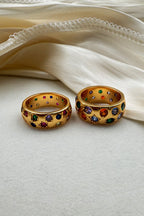 Multicolor Diamond-studded Stainless Steel Ring