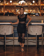 PREORDER Saige Sheer Lace Midi Dress Black