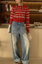 Red Striped Knit Cardigan