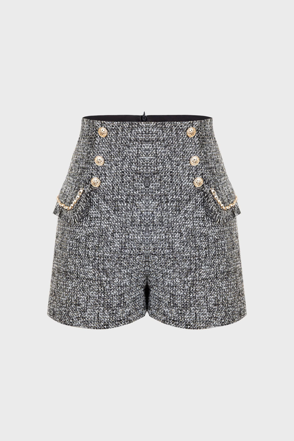 Dim Grey Button Decor A-Line Shorts