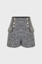 Dim Grey Button Decor A-Line Shorts