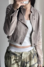 Edgy Cropped Suede Biker Jacket