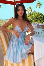 Capri Breeze Backless Pleated Mini Dress