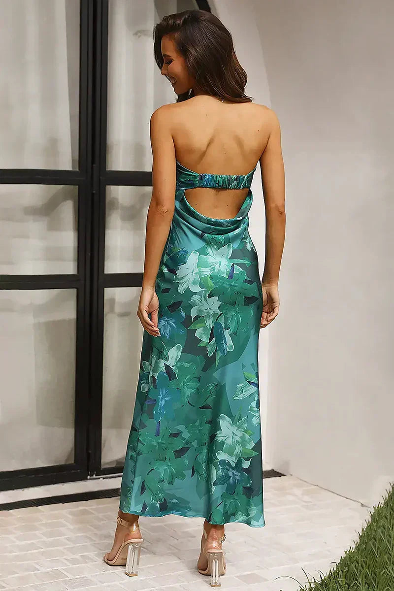 Mónica Minimalist Maxi Dress Green Print Boutique Collection