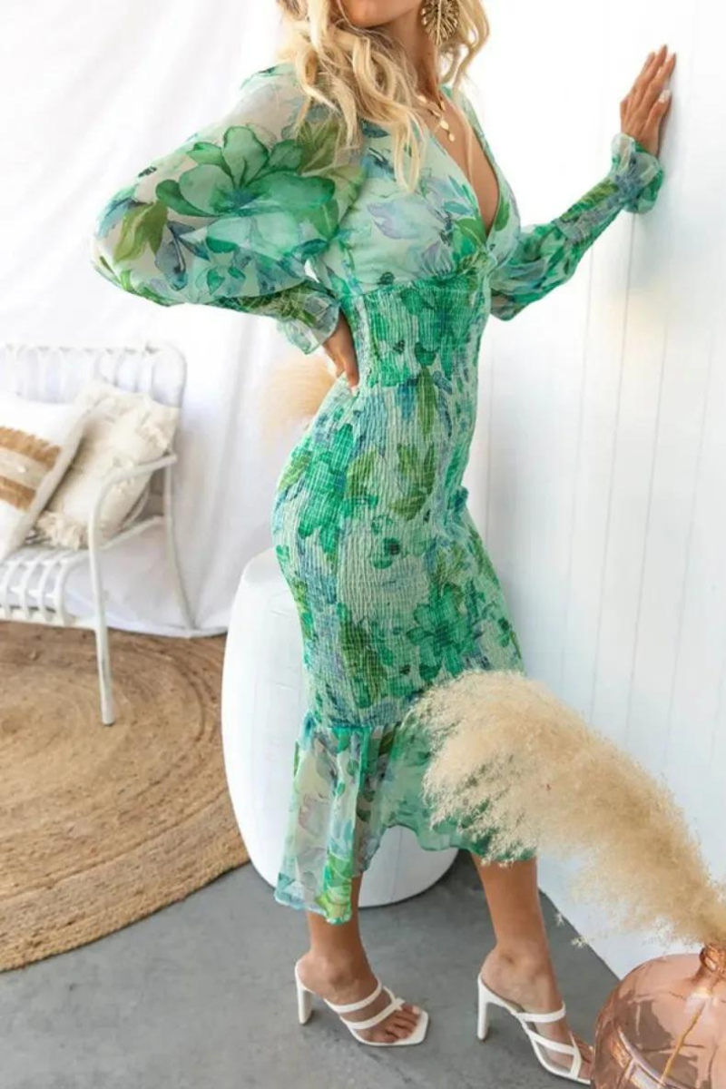 Rafaela Aesthetic Floral Print Midi Dress Elevated Occasion Wear