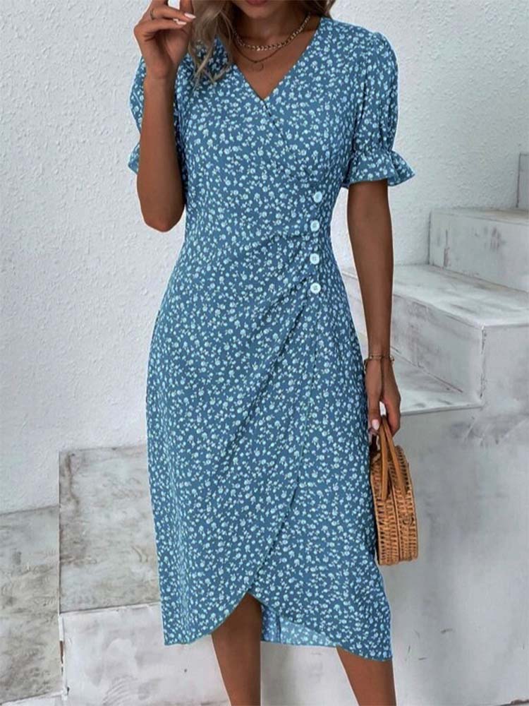 Fresh Short Sleeve Green Midi Dress