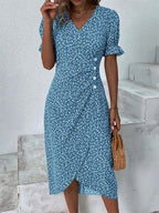 Fresh Short Sleeve Green Midi Dress