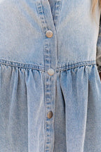 Just For Me Denim Puff Sleeve Babydoll Mini Dress
