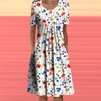 Gurutze Chic Half Sleeve Dress with Floral Print Evening Wear Edit