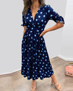 Soledad Aesthetic V Neck Dress with Polka Dots Evening Wear Edit