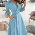 Sofia Effortless Long Sleeved Dress with a V Neck Designer Edit