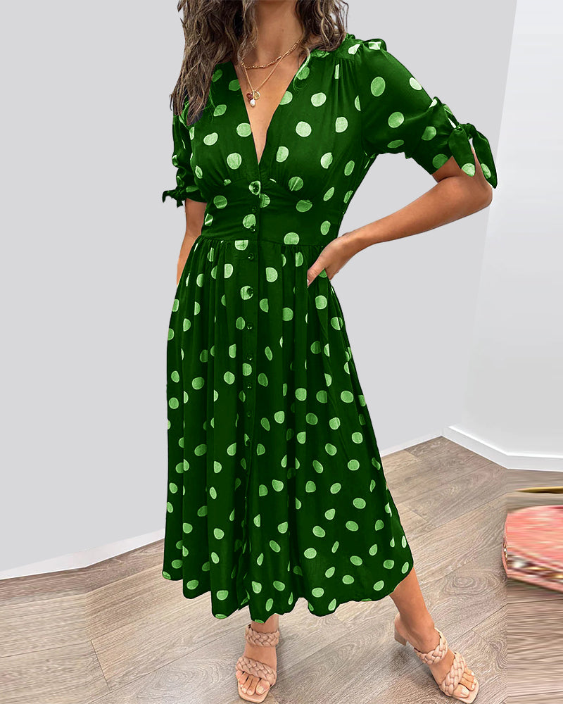 Soledad Aesthetic V Neck Dress with Polka Dots Evening Wear Edit