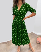 Soledad Aesthetic V Neck Dress with Polka Dots Evening Wear Edit