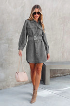 Catch Your Self Corduroy Button Up Mini Dress - 5 Colors