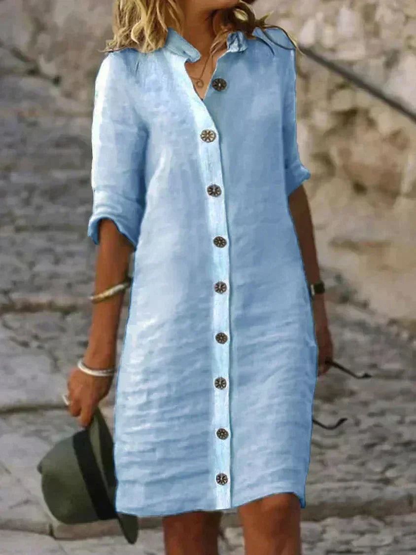 Michelle Aesthetic Women's Casual Summer Blue Linen Dress Boutique Collection