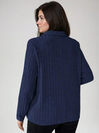 Plus Size Ribbed Turndown Collar Long Sleeve Tee Casual