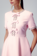 Mercedes Minimalist Midi Dress with Bow and Crystal Embellishment Chic Silhouette Collection