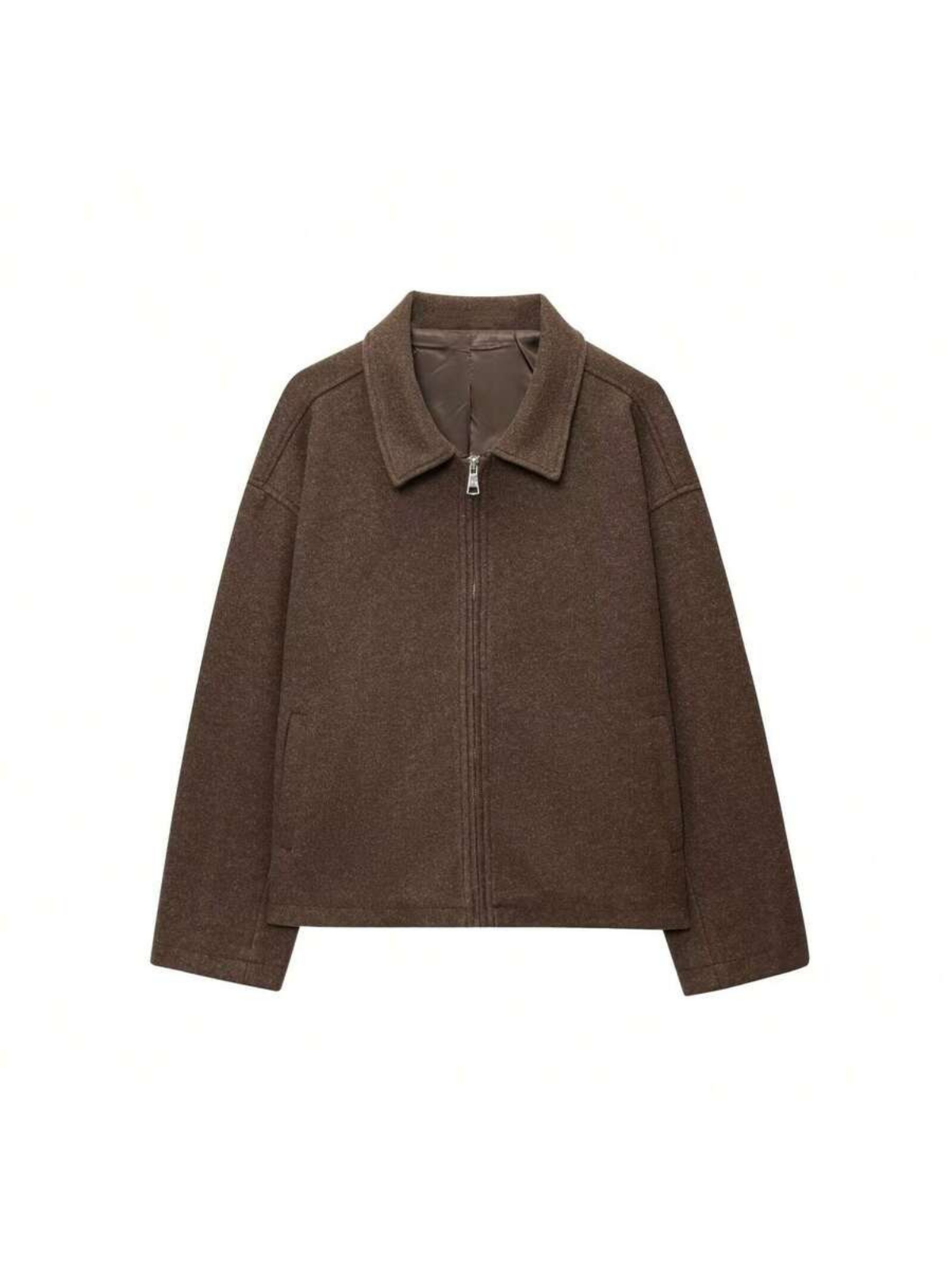 Autumn Minimalist Wool Blend Zip Lapel Jacket
