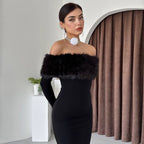 Onyx Fur Midi Dress Black