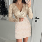 Amalberga Aesthetic Heidi Mode Sequin Dress with V Neck Statement Occasion Edit
