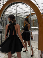 Bow Gate Mini Dress Black