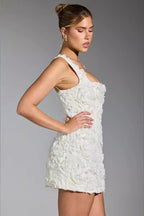 Rebeca Boutique Corset Mini Dress with Floral Appliqué in White Evening Wear Edit