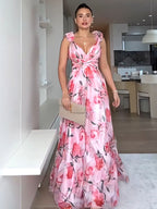 Blossom Lace-Up Chiffon Dress