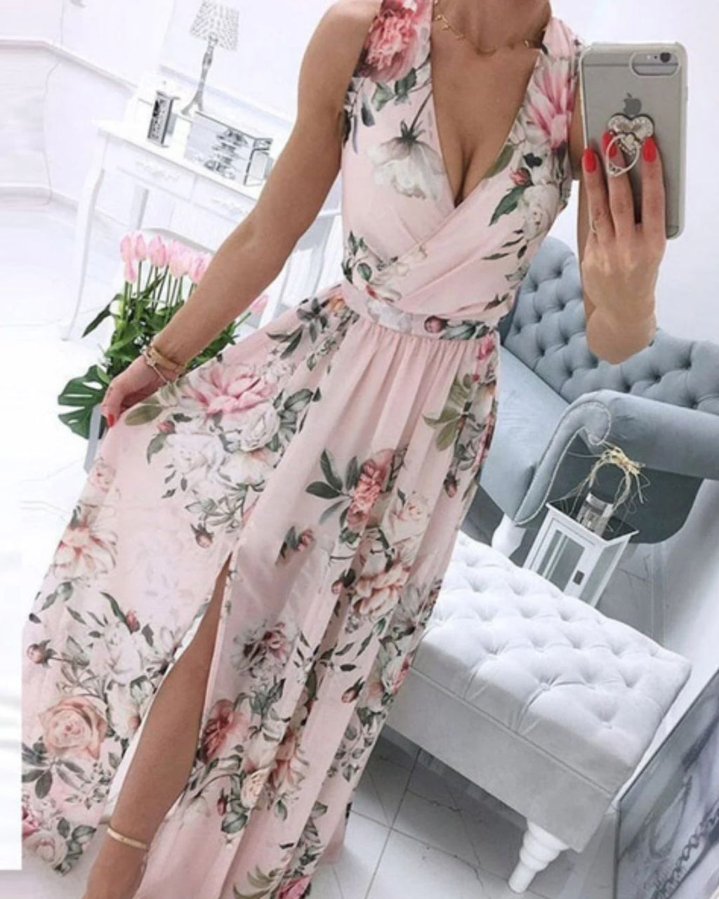 Julia Chic Sleeveless Beach Dress for Women with a Deep V Neck Premium Wardrobe Essential