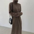 Alba Exclusive Warm Sweater Dress with Long Sleeves and Stand Up Collar Chic Silhouette Collection