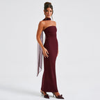 Hudson Maxi Dress With Stole And Gloves Maroon