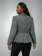 Plus Size Herringbone Jacket Open Front Lined Warmth