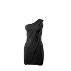 One shoulder solid ruffled mini dress