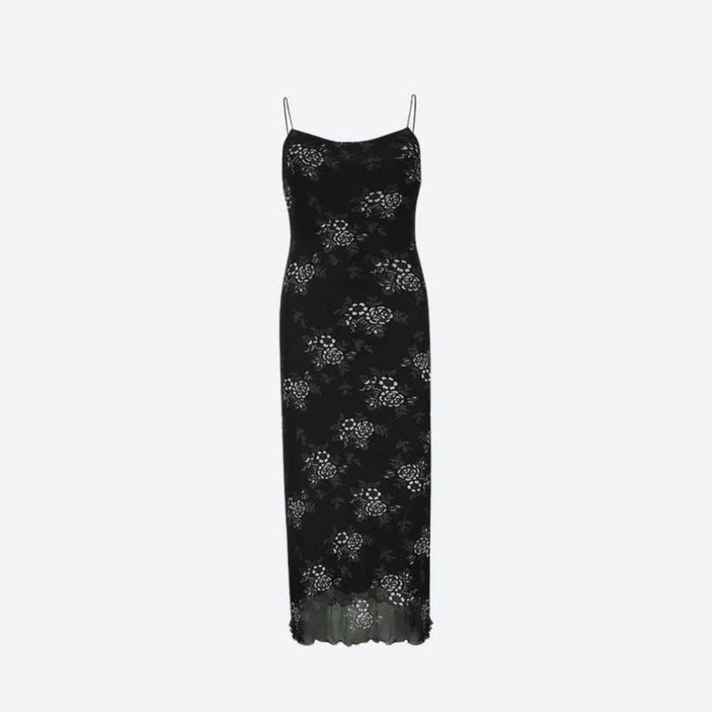 Bianca Minimalist Vintage Floral Lace Dress with Sheer Overlay Chic Silhouette Collection