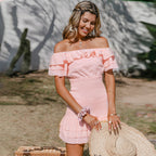 Blaise Satin Smocked Off The Shoulder Dress Blush FINAL