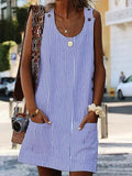 Crew Neck Women Dress Shift Daily Boho Pockets Striped Dress