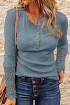 Eyes On Me Ribbed Lace Long Sleeve Top - 4 Colors