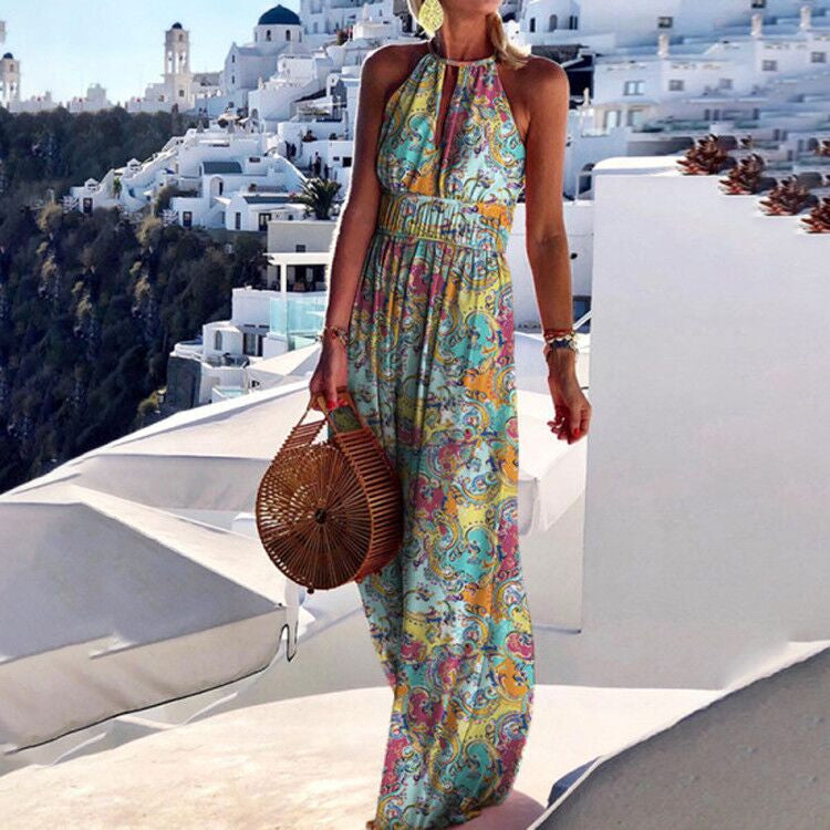 Reina Elevated Boho Maxi Dress with Halterneck Statement Occasion Edit