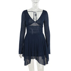 Cosmic Elegance V Neck Dress Blue