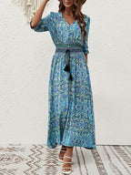 Fresh Print Maxi Dress-Blue