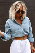 Consistently Confident Denim Cropped Long Sleeve Top