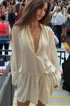 Chic Elegant Deep V Tie Ruffle Sleeve Mini Dress